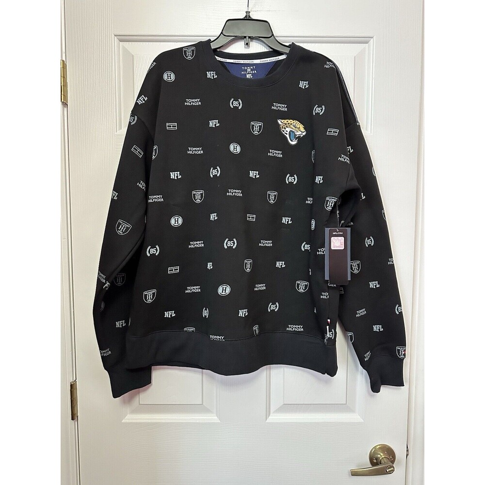 Size LARGE Jacksonville Jaguars Tommy Hilfiger Graphic Pullover Sweatshirt Black